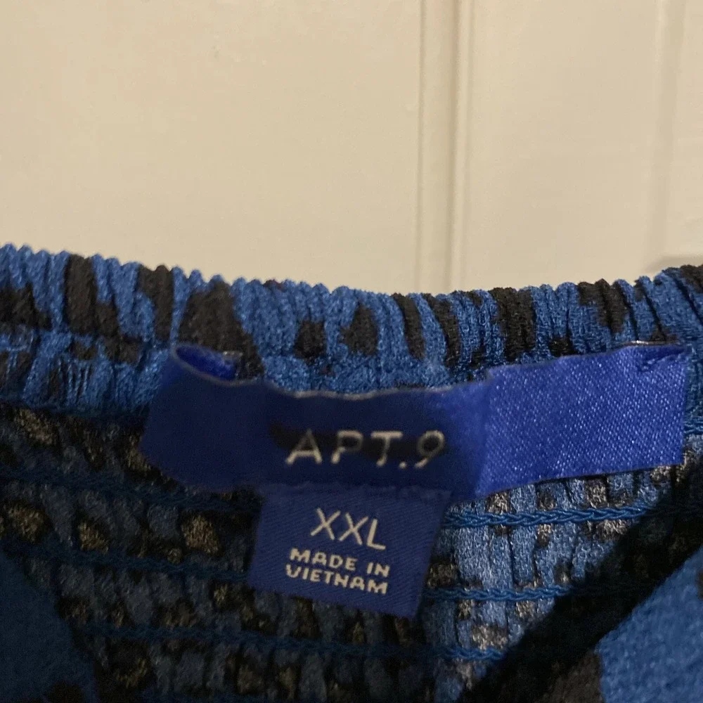 Apt 9 Women's Jumper Size 2XL Blue Black Animal Print Pockets Rouching Ash Strap